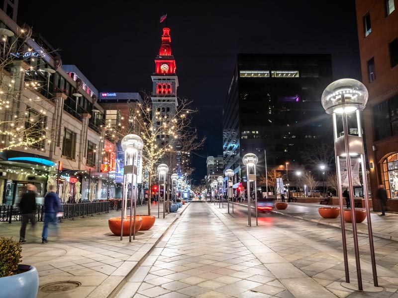 Night view of 16th St Mall in Denver